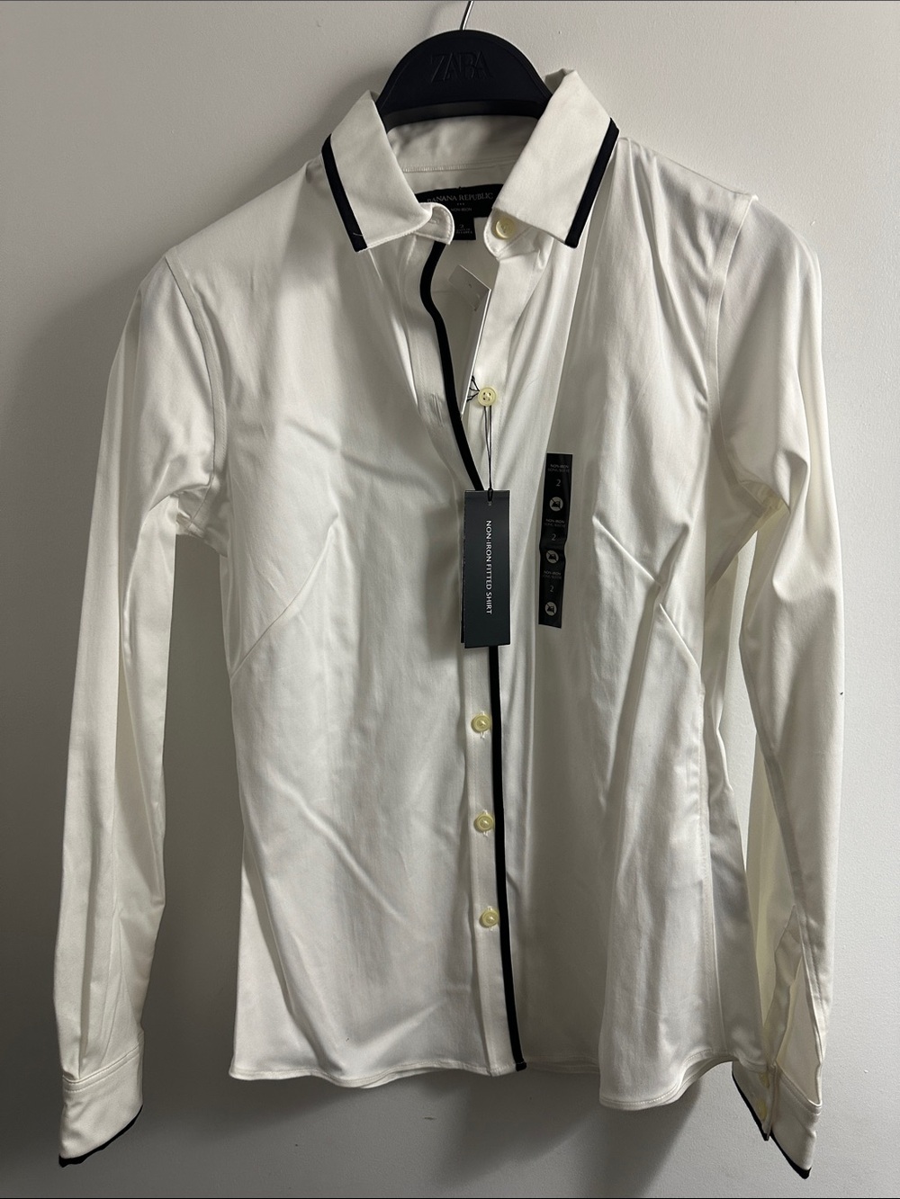 Banana Republic White Dress Shirt with Black Contrast Trim